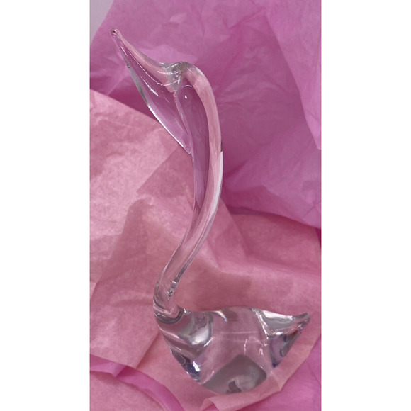 Hand Blown Crystal 10"Tx2"W Swan Paper Weight Crystal Clear MCM - Picture 3 of 9